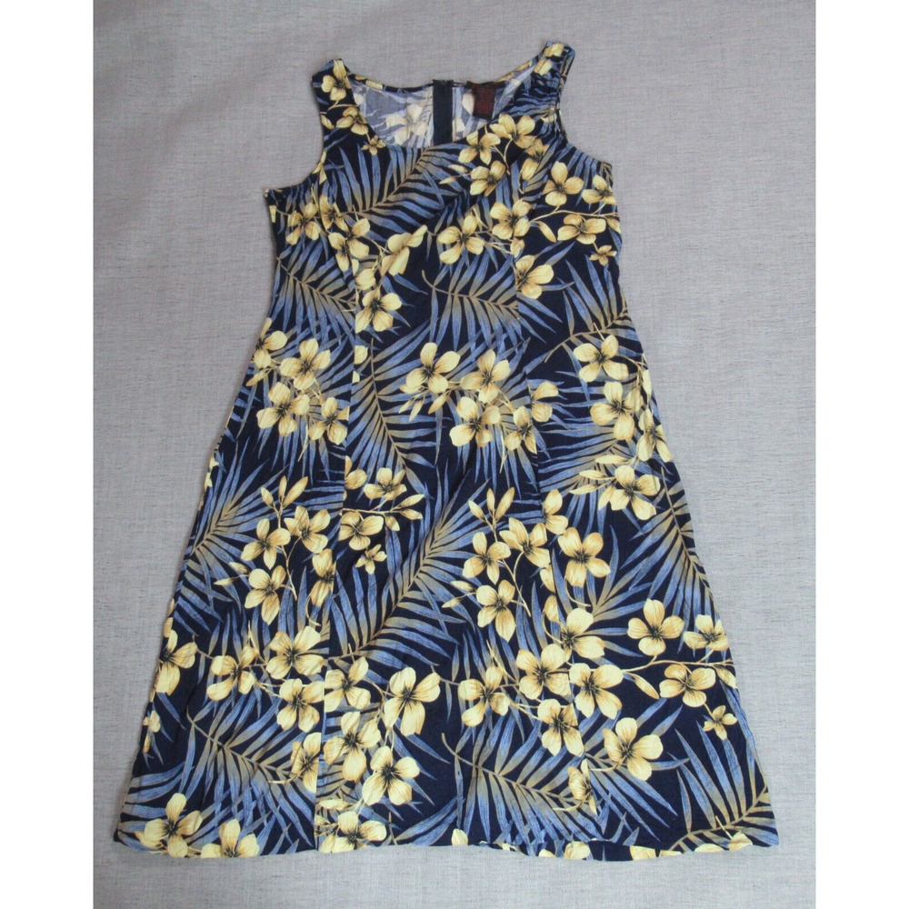 Vintage Miss Scarlett Dress Womens Size 14 Blue Yellow Floral Shift Preppy Retro